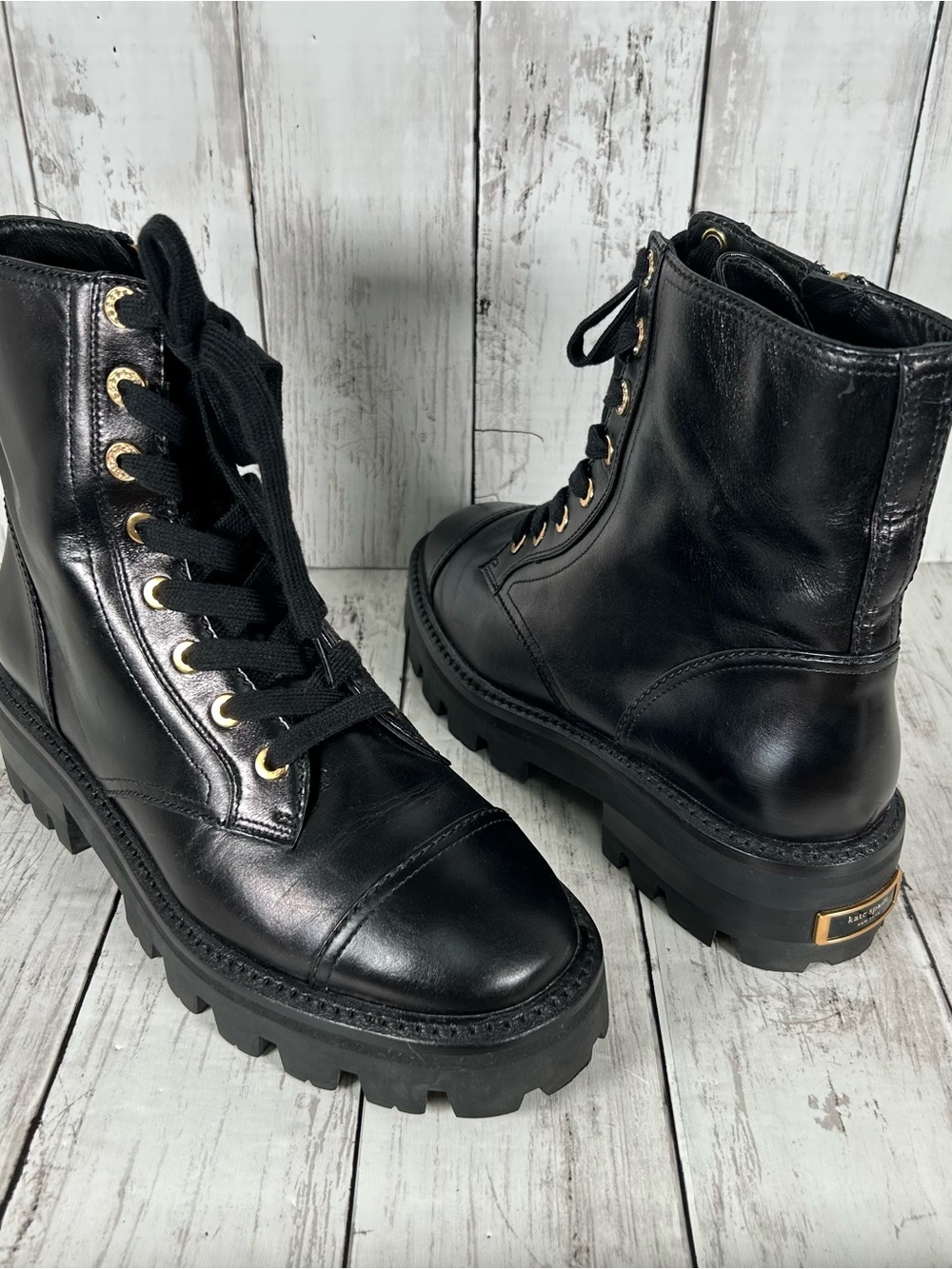 Kate Spade Merritt Lug-Sole Combat Black Boots Size 8.5 PRISTINE